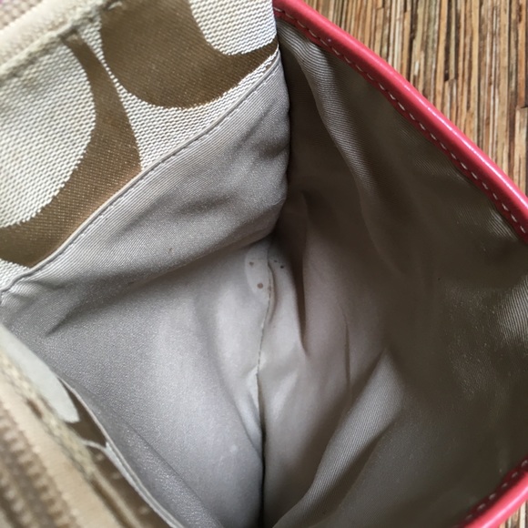 Coach Swingpack Crossbody Messenger Bag Khaki Cream Tan Pink Stripe - Picture 9 of 11